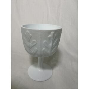 Vintage 1975 FTD Vase Milk Glass Oak Leaf Goblet Compote Vase Planter